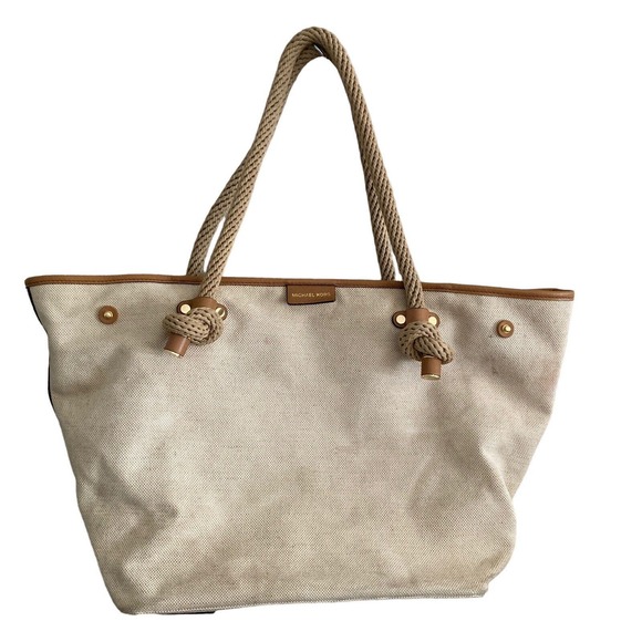 Michael Kors Maritime Beach Tote Canvas Beige X Large Rope Handles - Picture 13 of 15